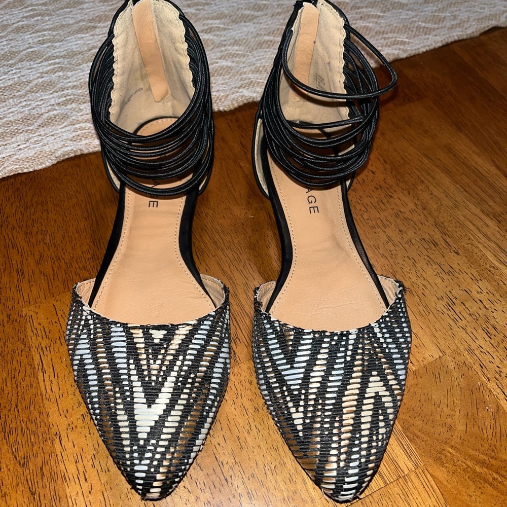 Black flats with around the ankle straps